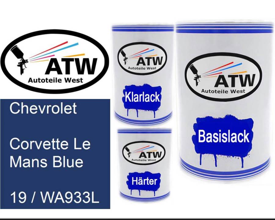 Chevrolet, Corvette Le Mans Blue, 19 / WA933L: 500ml Lackdose + 500ml Klarlack + 250ml Härter - Set, von ATW Autoteile West.